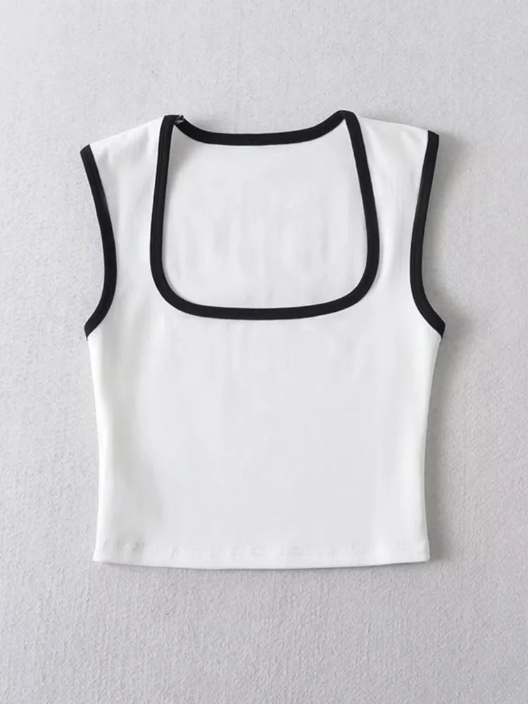 Woman Fashion Slim Solid Casual Sleeveless Tanks Square Collar Crop Tops Clothing Streetwear Mujer 2024 Y2k