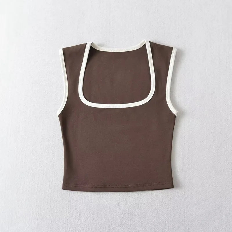 Woman Fashion Slim Solid Casual Sleeveless Tanks Square Collar Crop Tops Clothing Streetwear Mujer 2024 Y2k