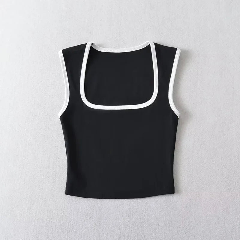 Woman Fashion Slim Solid Casual Sleeveless Tanks Square Collar Crop Tops Clothing Streetwear Mujer 2024 Y2k