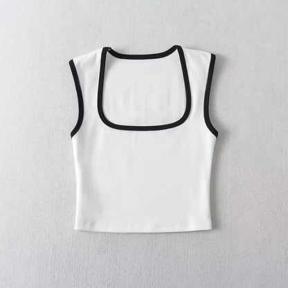 Woman Fashion Slim Solid Casual Sleeveless Tanks Square Collar Crop Tops Clothing Streetwear Mujer 2024 Y2k
