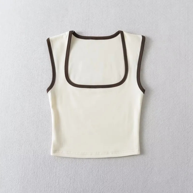 Woman Fashion Slim Solid Casual Sleeveless Tanks Square Collar Crop Tops Clothing Streetwear Mujer 2024 Y2k